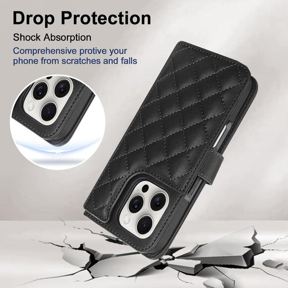 iPhone 16 Pro Max Card Holder Crossbody Wrist Strap Leather Wallet - Picture 5 of 6